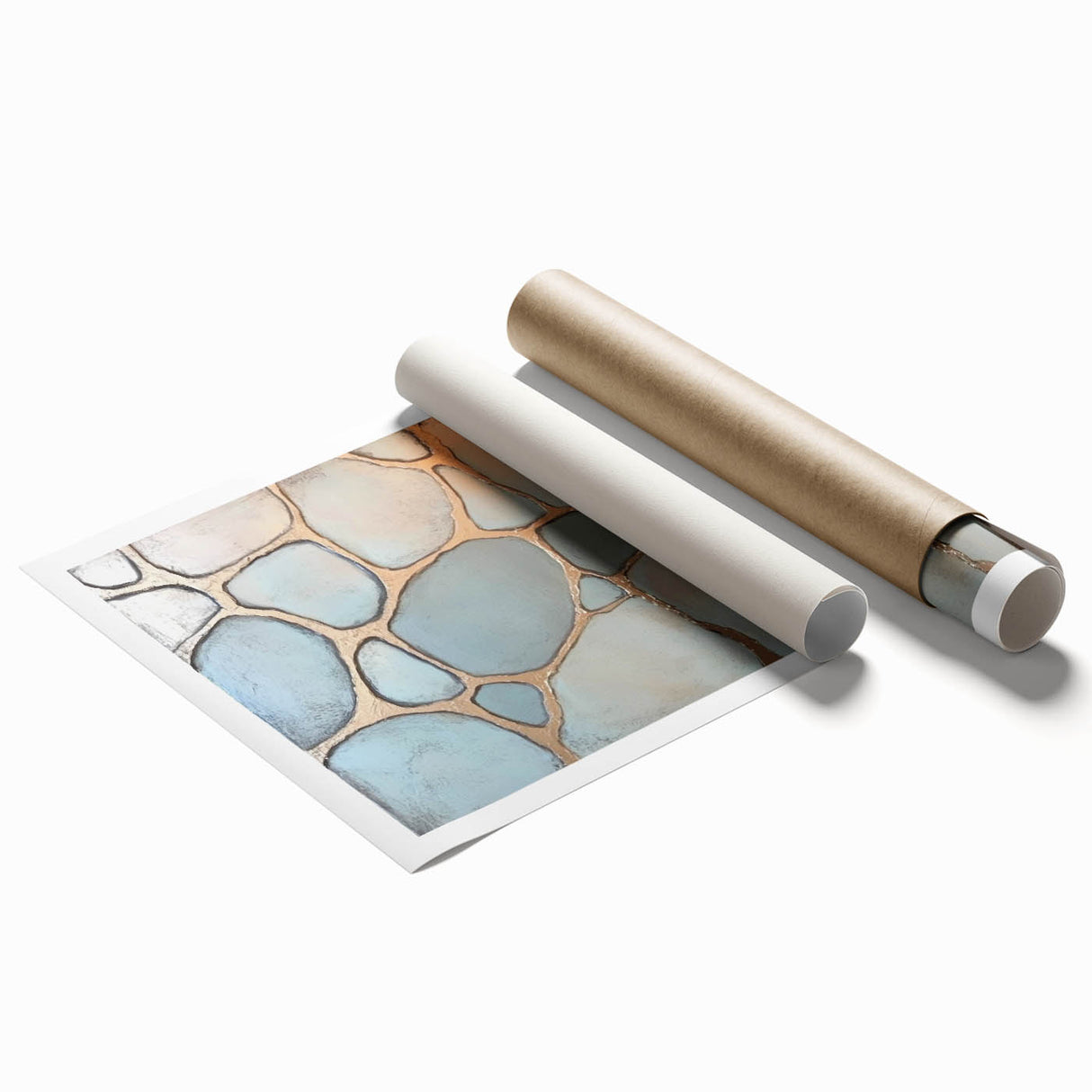 Blue & Gold Abstract Stone Pattern - Modern Living Room Wall Art