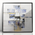 Framed acrylic artwork showcasing an abstract geometric design in black and white, with sharp lines and modern aesthetics, ideal for contemporary decor.