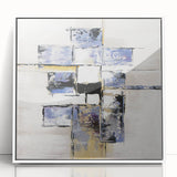 Abstract geometric framed acrylic artwork with a white background, showcasing vibrant colors and sharp angles, perfect for modern home decor. Ideal for adding a contemporary touch to any room.