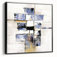 Abstract geometric framed canvas artwork showcasing a modern black design with sharp angles and lines, viewed from the side, ideal for contemporary decor.