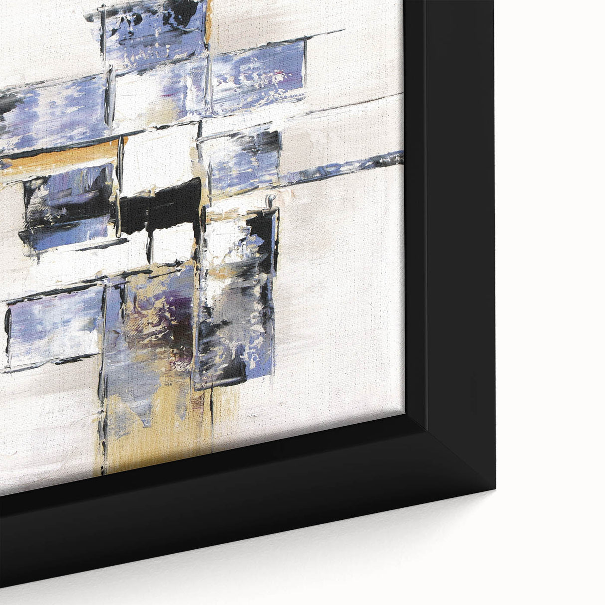 Close-up of a framed abstract geometric canvas art piece showcasing vibrant colors and intricate shapes, ideal for modern home decor and artistic flair.