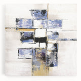 Abstract geometric stretched canvas art featuring vibrant colors and intricate patterns, perfect for modern home decor, displayed in a front view. Ideal for enhancing living spaces with a contemporary aesthetic.