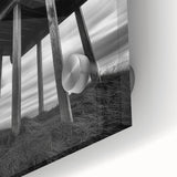 Large abstract wall art in mid-century modernist style, featuring geometric shapes in earth tones on acrylic glass.