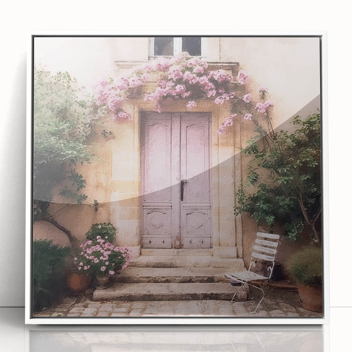 Art deco style door design in white framed acrylic, ideal for nursery wall art.