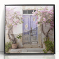 Large abstract wall art featuring a mid-century modernist style Greek door design in black and white tones, acrylic framed.