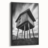 Black and white landscape art painting on a framed canvas, featuring a classic architectural design, ideal for bedroom decor.