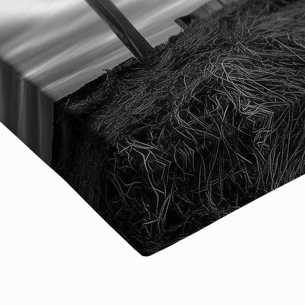 Large art of a black and white landscape painting on stretched canvas, suitable for bedroom wall decor.
