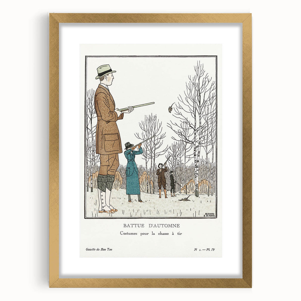 Art Deco Wall Art – Stylish Hunting Costumes in Autumn Scene