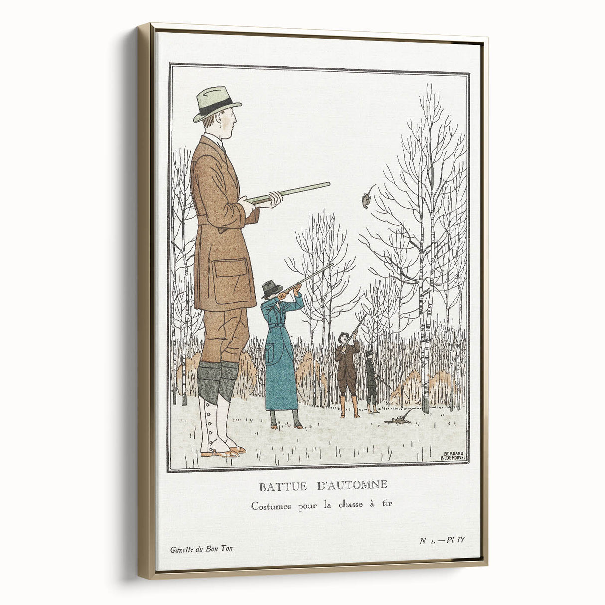 Art Deco Wall Art – Stylish Hunting Costumes in Autumn Scene