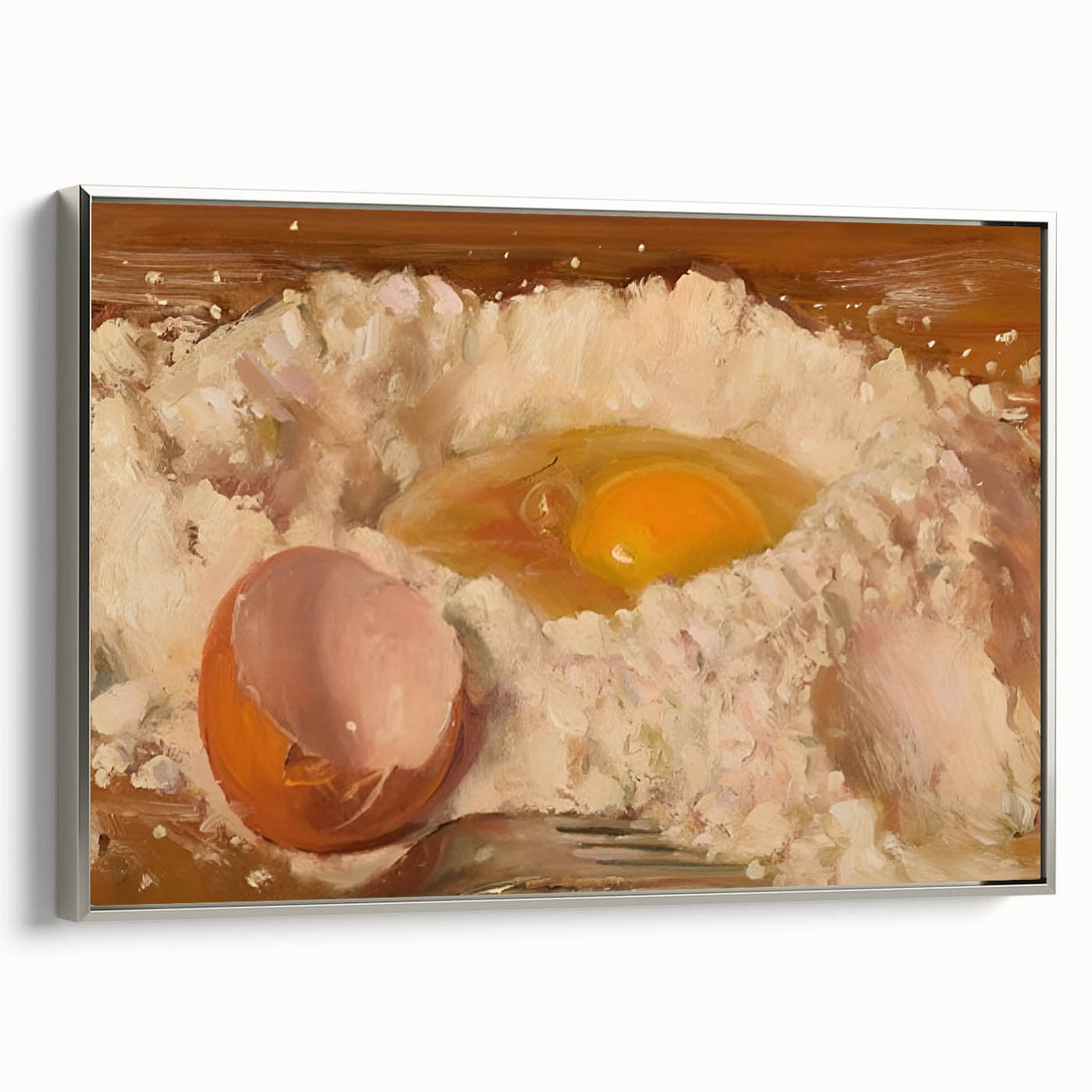 Framed canvas featuring a vintage poster of colorful pastries, ideal for kitchen or dining room decor.