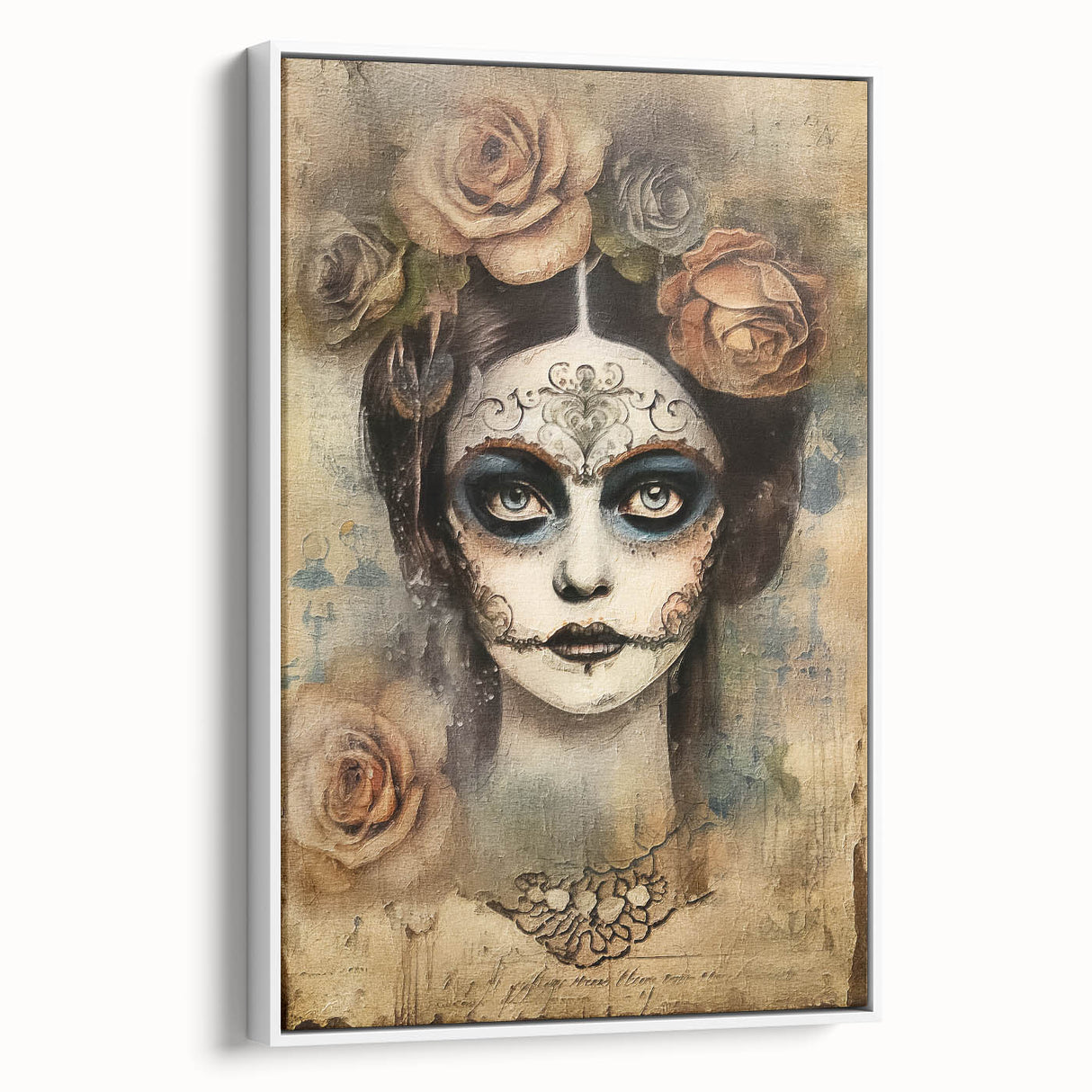 Ethereal Sugar Skull Woman – Día de los Muertos Wall Art