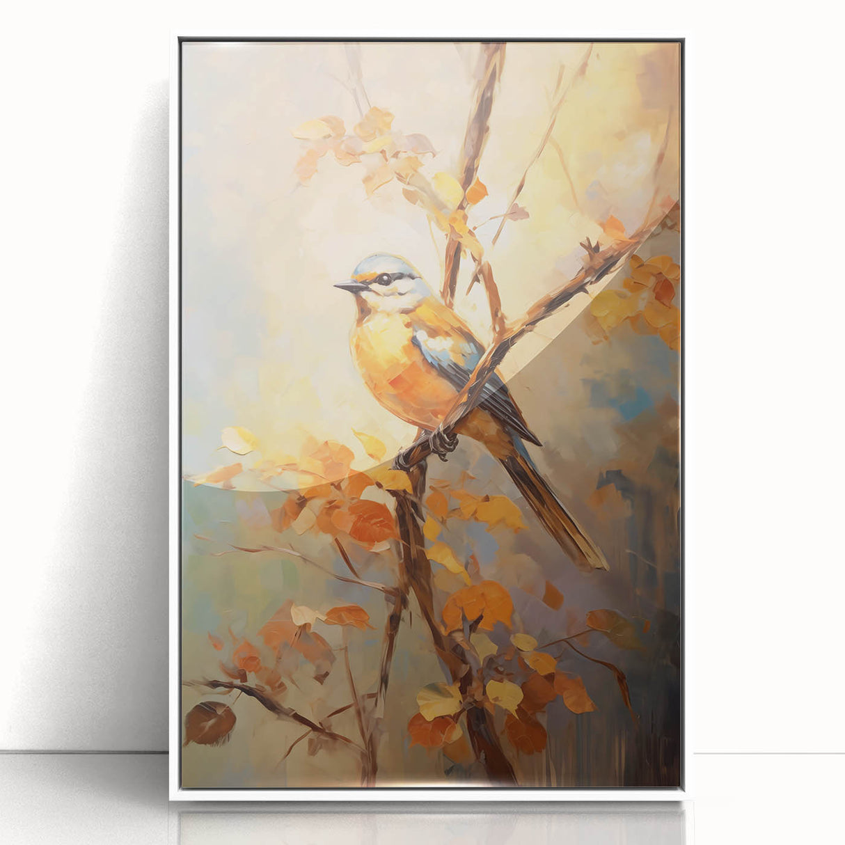 Autumn Bird on Branch - Fall Wall Art Canvas Print