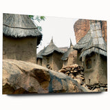 Large abstract depiction of Mali scenery on acrylic glass, featuring earthy tones, ideal for bedroom or dining room art.