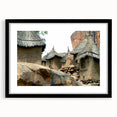 Extra large abstract art print of a colorful, textured African landscape on a framed black matte canvas.
