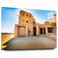 Acrylic print of a Moroccan landscape in earth tones, ideal for dining room decor.