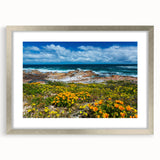 Textured abstract art print depicting a South African scenery in muted earth tones, framed in silver, ideal for bedroom art.