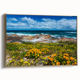 Framed canvas depicting a vintage-style South African landscape in muted gold and black tones, ideal for bedroom wall decor.