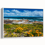 Vintage poster art of an African scenery on a large framed canvas with vibrant, colorful details.