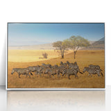 Art deco poster of Tanzania scenery in muted earth tones, framed acrylic, ideal for modern art wall decor.