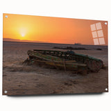 Acrylic print of a Tunisian landscape in earth tones, ideal for dining room or bedroom decor.