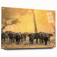 Acrylic glass print of a large abstract depiction of Zambia scenery, with earthy tones, ideal for dining room decor.