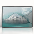 Large abstract wall art depicting an icy Antarctic landscape in muted blue and white tones, framed in black acrylic.
