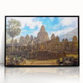 Large abstract wall art depicting a Cambodian landscape in muted earth tones on a framed acrylic.