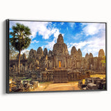 Black and white framed canvas of a Cambodian landscape, ideal for bedroom wall art.
