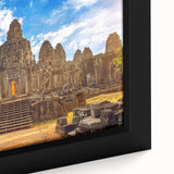 Black wall art featuring a textured Cambodian scenery in vibrant colors on a framed canvas, suitable for living room decor.
