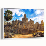 Vintage poster art of a Cambodian scenery on a framed canvas, featuring vibrant colors, ideal for living room decor.