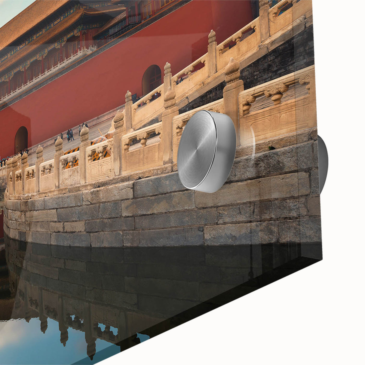 Large abstract depiction of Beijing on acrylic glass, featuring muted earth tones, ideal for dining room art.