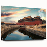 Acrylic print of Beijing skyline in muted earth tones, ideal for bedroom or dining room decor.