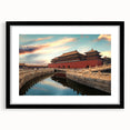 Extra large framed abstract art print of a colorful, textured Beijing cityscape, ideal for living room decor.