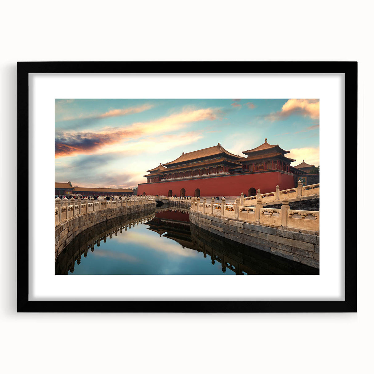 Extra large framed abstract art print of a colorful, textured Beijing cityscape, ideal for living room decor.