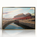 Framed acrylic print of Beijing cityscape in muted gold and gray tones, ideal for modern art wall decor.