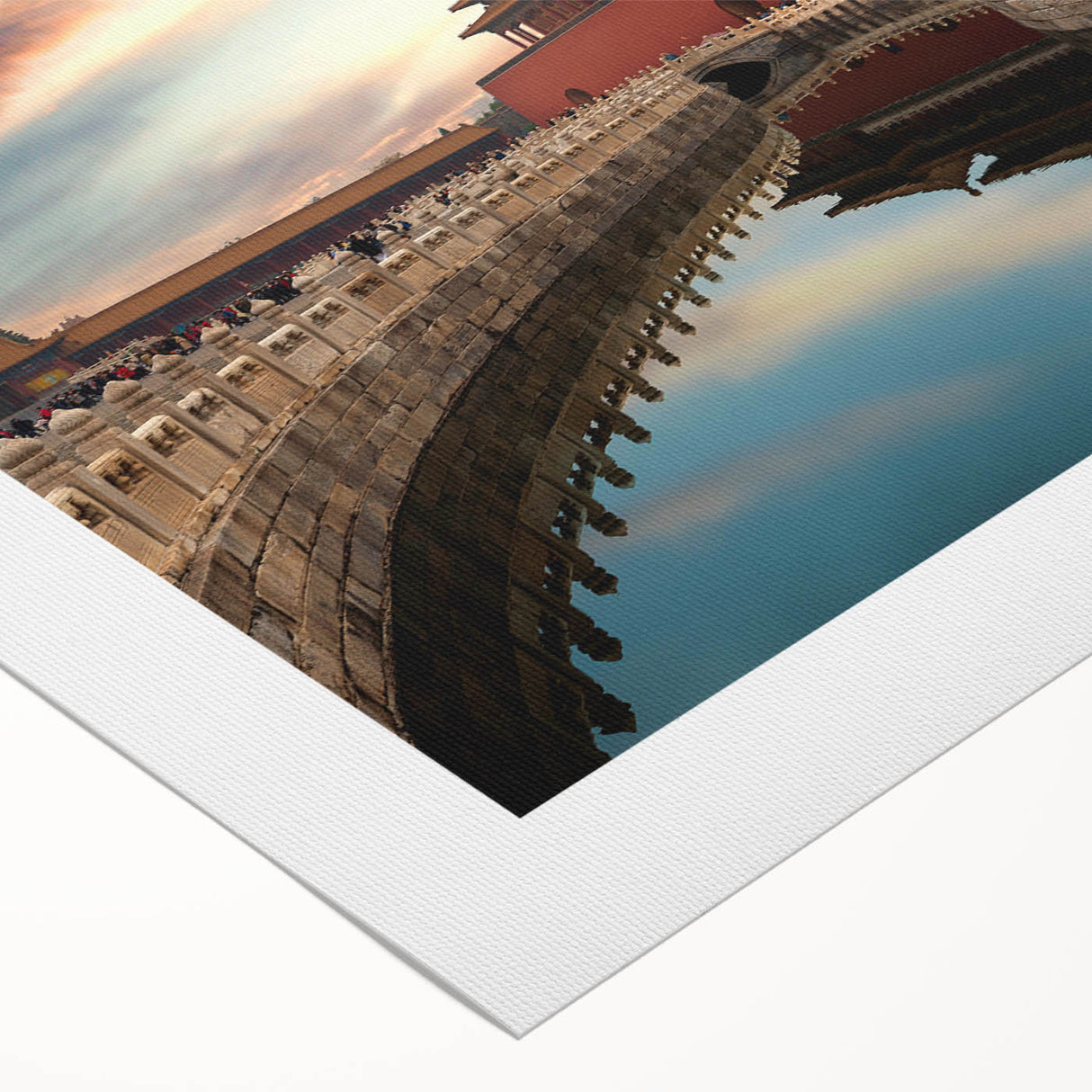 Art Deco poster of Beijing skyline in muted gold and black tones on rolled canvas, suitable for dining room decor.