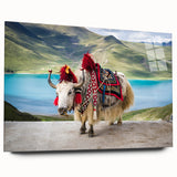 Large abstract wall art of a Tibetan landscape in muted earth tones on acrylic glass.