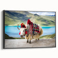 Black and white framed canvas of a Tibetan landscape, ideal for bedroom wall art with a vintage poster style.