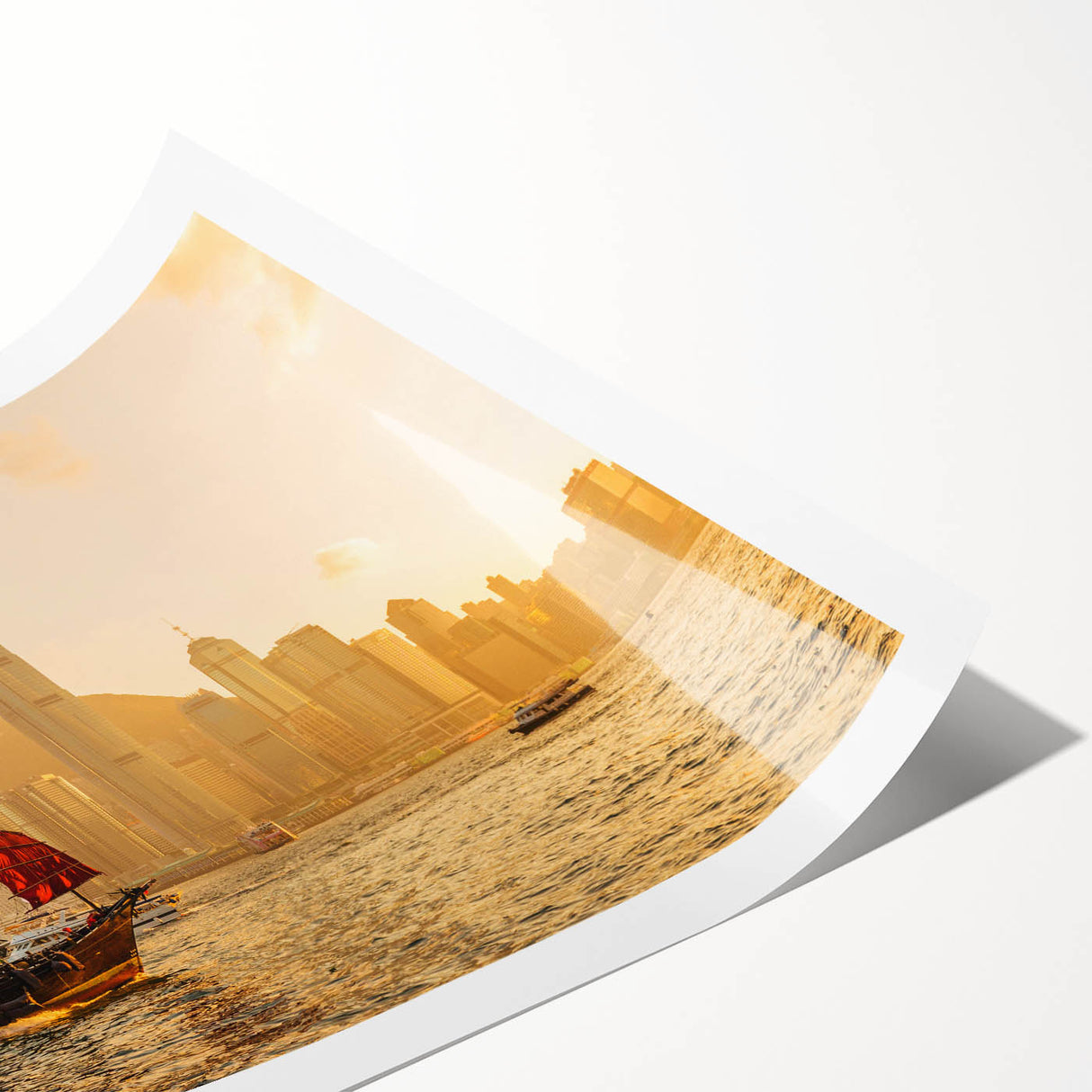 Extra large wall art featuring line art flowers set against a Hong Kong scenery backdrop on a rolled print.