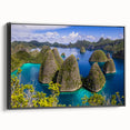 Black and white framed canvas of an Indonesian landscape, ideal for bedroom wall decor.
