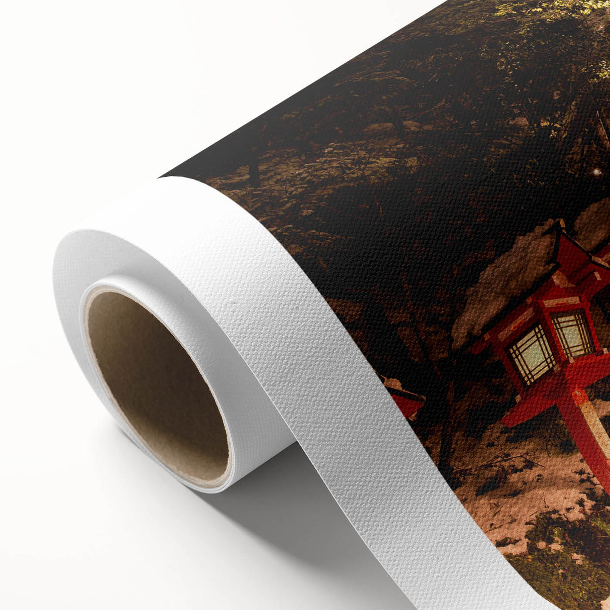 Art deco poster of Kyoto scenery with soft pastel colors on rolled canvas, ideal for nursery wall art.