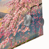 Large abstract wall art featuring a mid-century modernist Japanese landscape in muted earth tones, printed on acrylic glass.