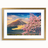 Extra large abstract art print depicting a textured Japanese scenery in muted gold and black, framed and matted.