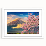 Abstract art print of a serene Japanese landscape in muted watercolor tones on a framed white canvas.