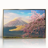 Mid-century modernist Japanese scenery in gold and black hues on framed acrylic.