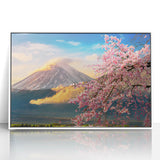 Acrylic print of a serene Japanese landscape in soft pastel shades, framed in white, suitable for modern nursery decor.