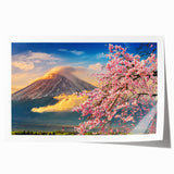 Extra large rolled print of a Japanese scenery with delicate floral elements in soft pastel shades.