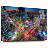 Acrylic print of Seoul skyline in muted gray tones, ideal for modern bedroom or dining room decor.