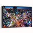 Black and white framed canvas of Seoul landscape in vintage poster style, ideal for bedroom wall decor.