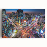 Black and white large canvas print of Seoul skyline, ideal for kitchen wall art.